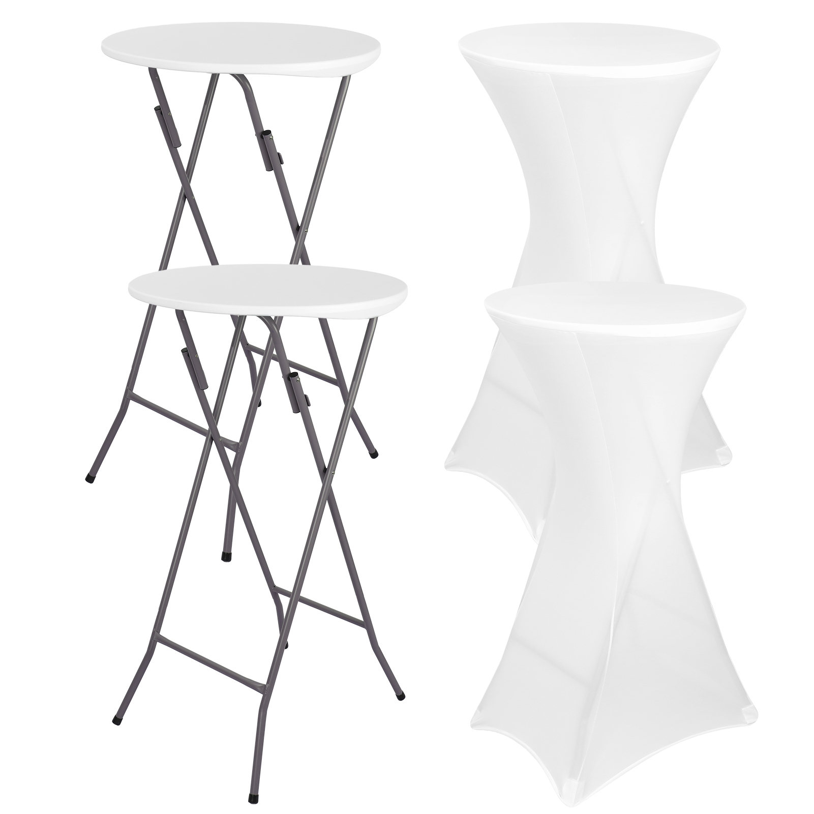 Outdoor Furniture Legs - 2セット 24インチ アウトドアハイトップカクテルテーブル、折りたたみ式ポータブルパーティーテーブル、伸縮性のある保護テーブルクロス付き、滑り止め安定脚、パーティー、パティオ、裏庭、ダイニング、結婚式用の背の高いビストロテーブル