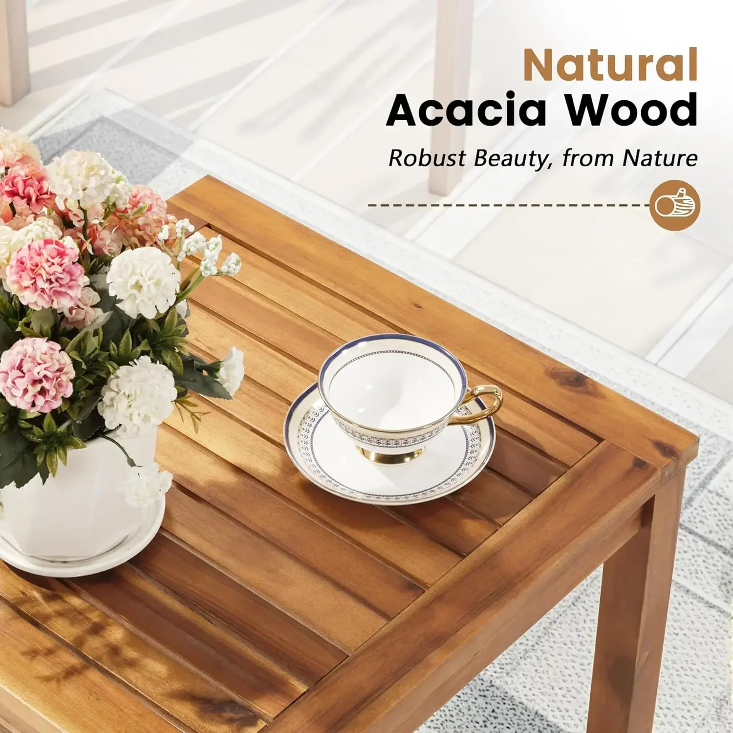 Outdoor Furniture Balcony - パティオチェア 3ピース アカシア材パティオ家具 コーヒーテーブルとクッション付き 屋外会話セット ポーチ用バルコニーチェア