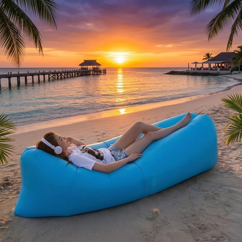Outdoor Furniture Small - 携帯用空気注入式エアソファ、急速充填防水ラウンジャー、軽量折りたたみ式アウトドアカウチ（ビーチ、キャンプ、プール、旅行用）