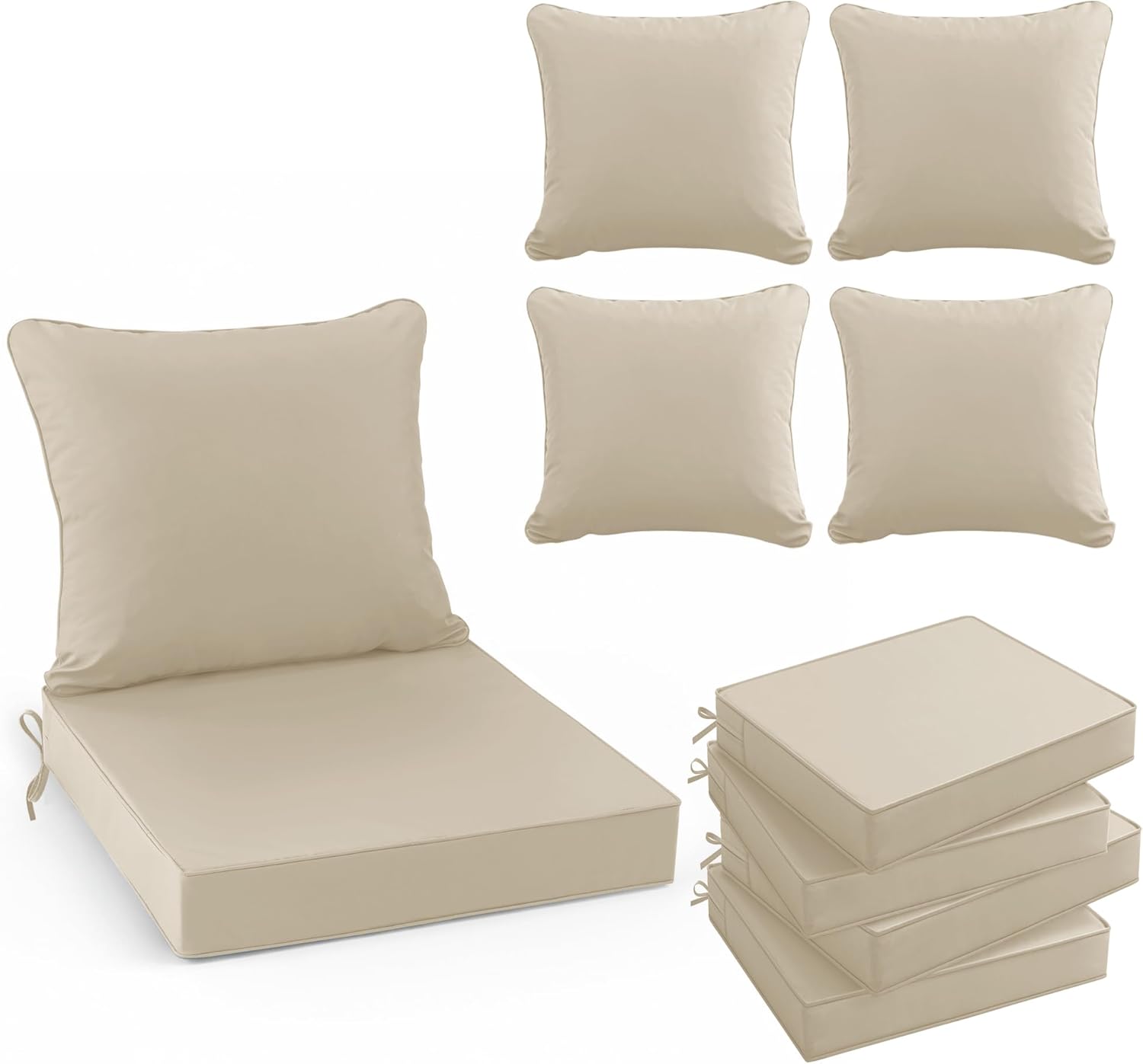 Outdoor Furniture Cushions 24 X 24 - アウトドアチェアクッション4個セット、24 x 24インチ、クリーム色 | 背もたれと深いシートクッション、防水、取り外し可能なカバー、パティオ家具や庭用の交換用クッションパッド