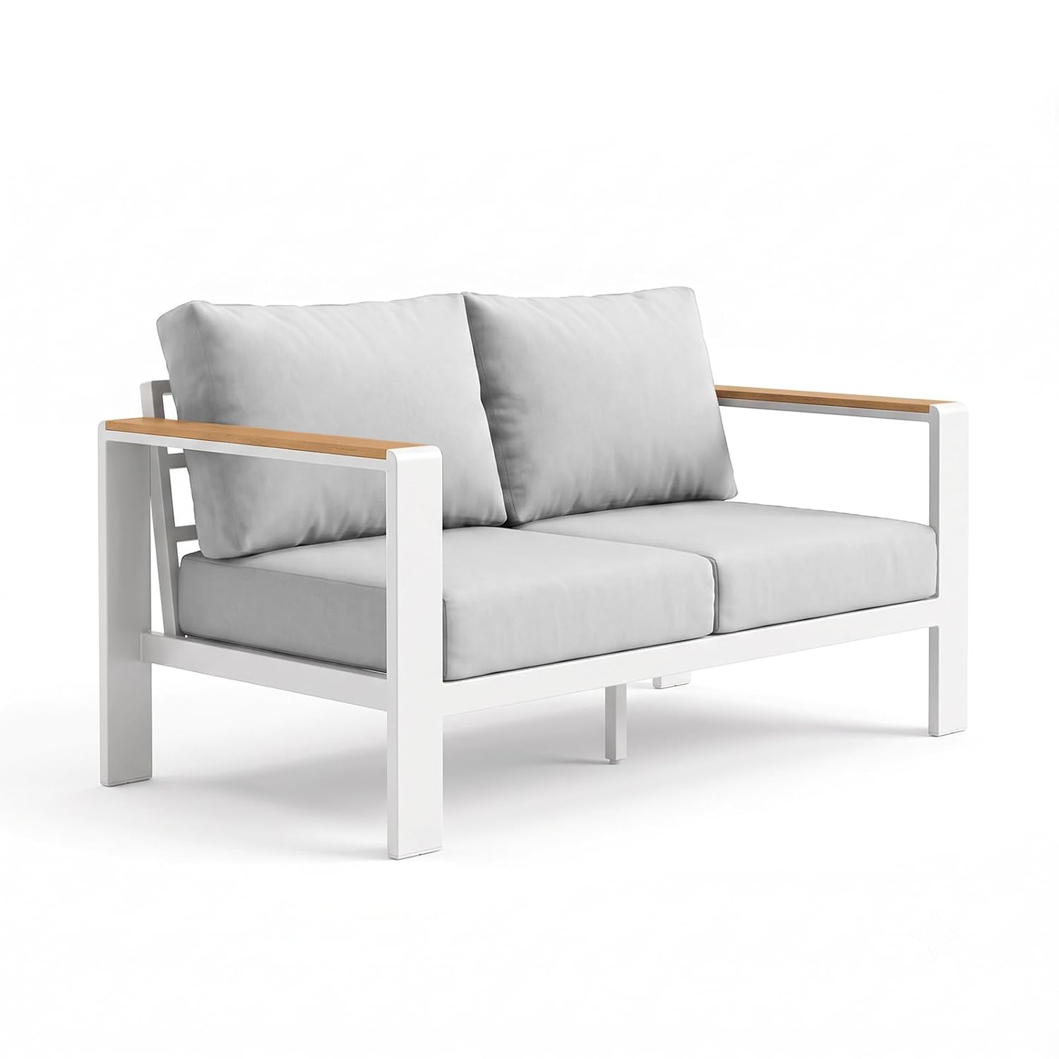 Outdoor Furniture Balcony - アルミ製屋外用二人掛けソファ、防錆仕様、取り外し可能＆洗濯可能なクッション付き、デッキ・バルコニー用全天候型家具、カスタマイズ可能