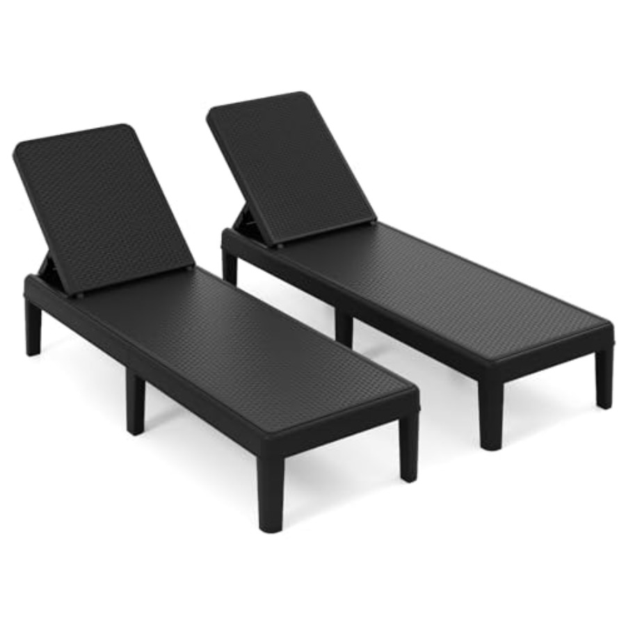 Deck Chair Lounger - 屋外用ラウンジャーチェア2脚セット（プール、庭、デッキ、ビーチ用）；防水ラタン調PP素材、ベージュ；4段階調整可能