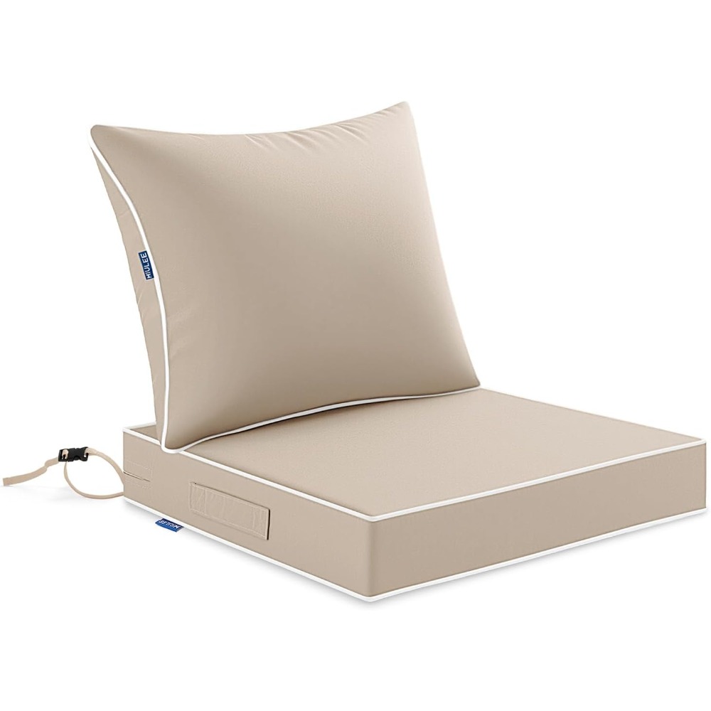 Outdoor Furniture Cushions 24 X 24 - ベージュの屋外用シートクッション 24x24インチ 防水＆色褪せ防止 パティオ家具用 ハンドルと調節可能なストラップ付き