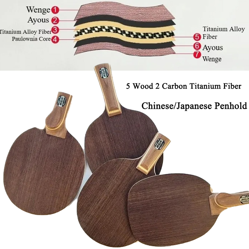 Outdoor Furniture Wood - 卓球ブレード 中国式/日本式ペンホールド 5ウッド2カーボン チタンファイバー プロ仕様 ピンポンパドル