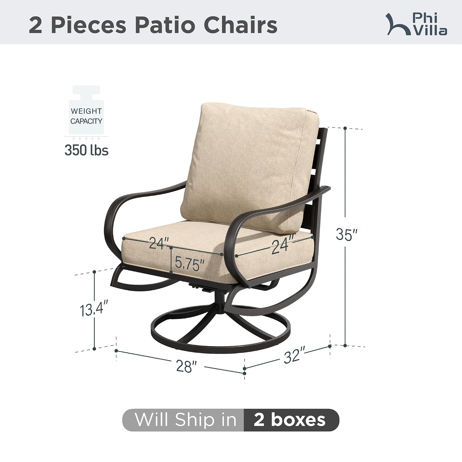 スイベルパティオチェア2脚セット、厚いクッション付き、ハイバ - Deck Chair Lounger のレビューと価格