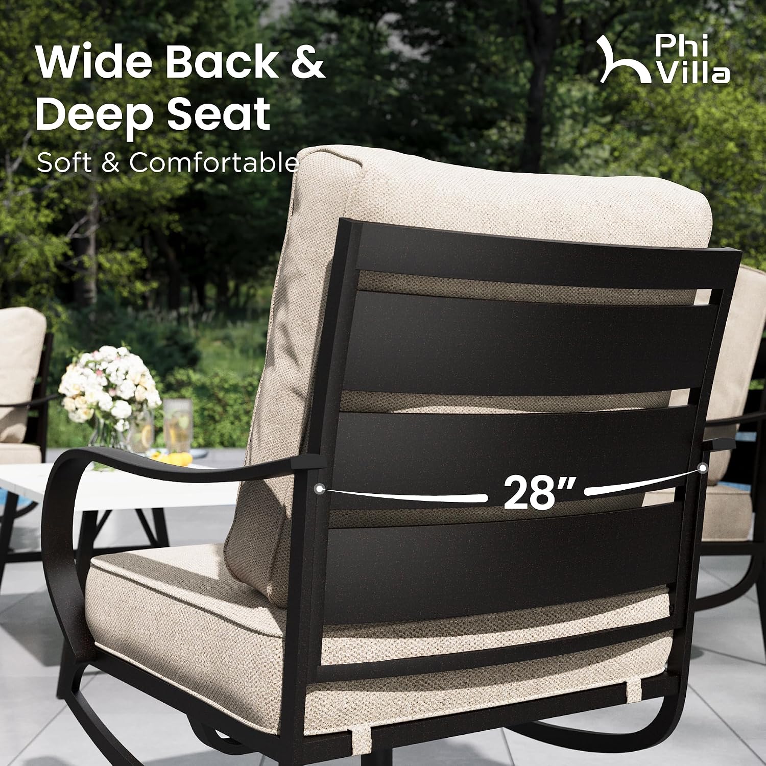 スイベルパティオチェア2脚セット、厚いクッション付き、ハイバ - Deck Chair Lounger のレビューと価格