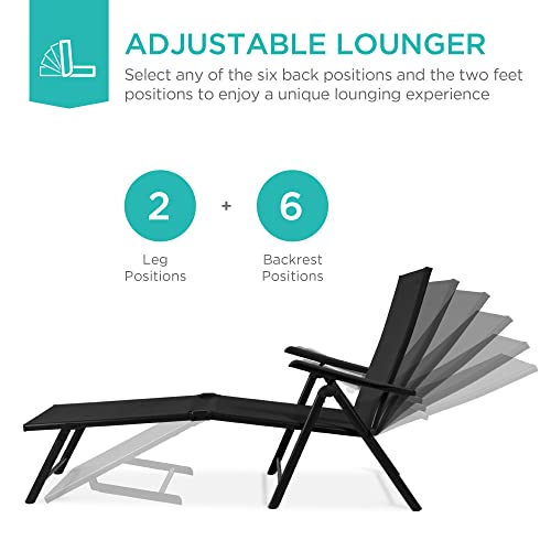 屋外パティオ用長椅子2脚セット、調節可能なリクライニング折り - Deck Chair Lounger のレビューと価格