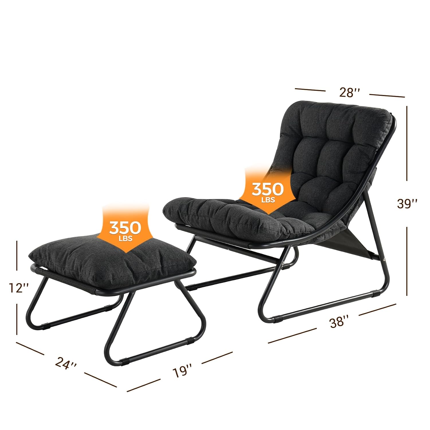 フットレストとクッション付き屋外ラウンジチェア、ダークグレー - Outdoor Furniture Lounge のレビューと価格