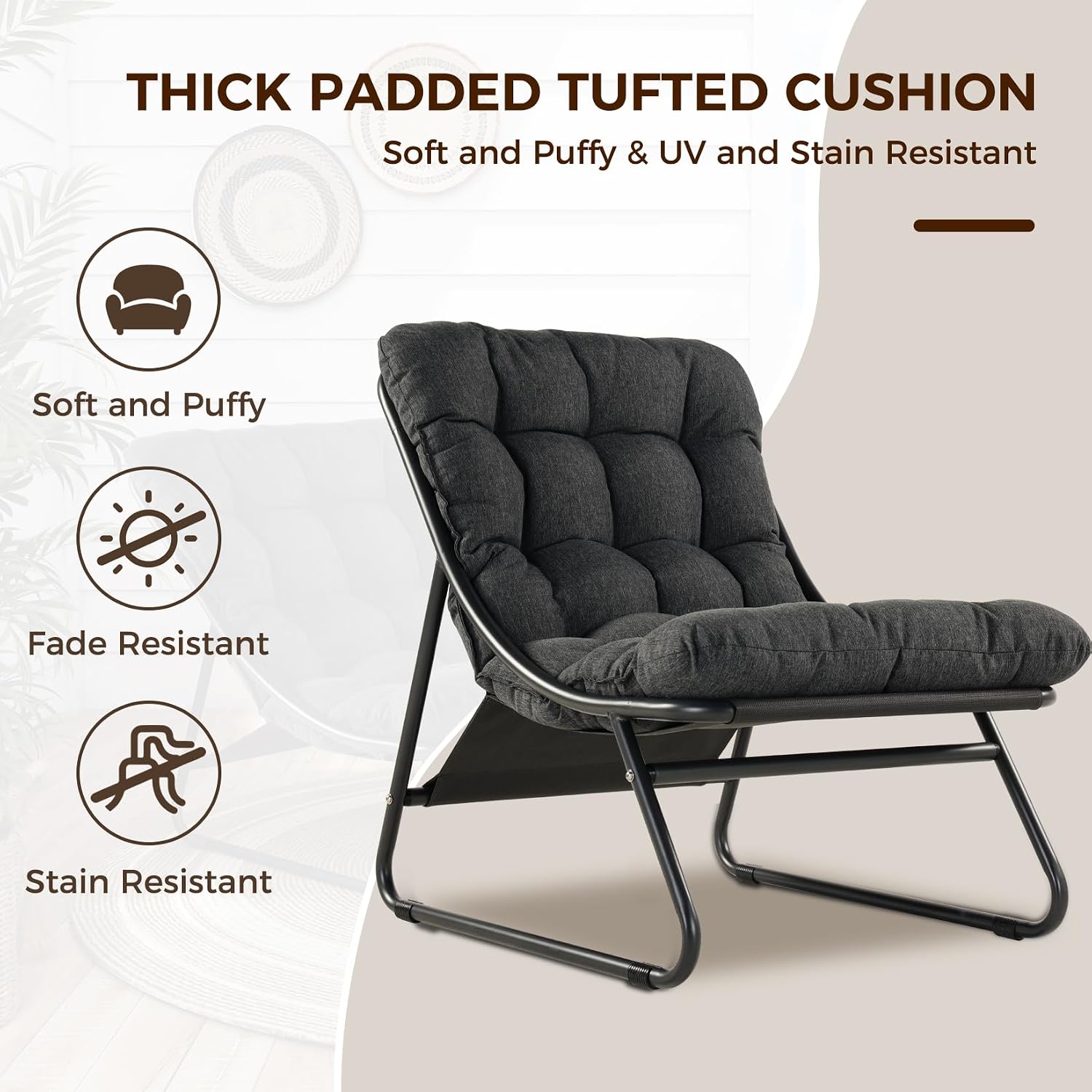 フットレストとクッション付き屋外ラウンジチェア、ダークグレー - Outdoor Furniture Lounge のレビューと価格