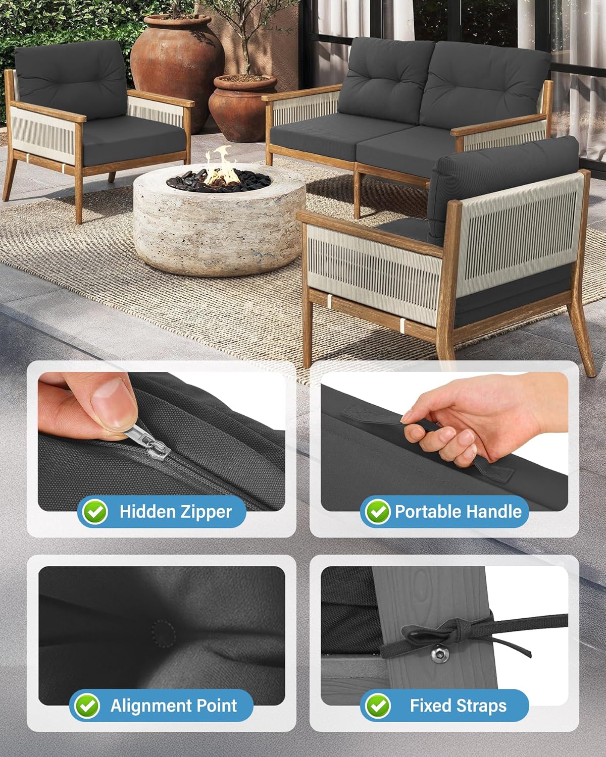 屋外パティオ家具 ダークグレー クッション 4 個セット、防 - Outdoor Furniture Cushions 24 X 24 のレビューと価格