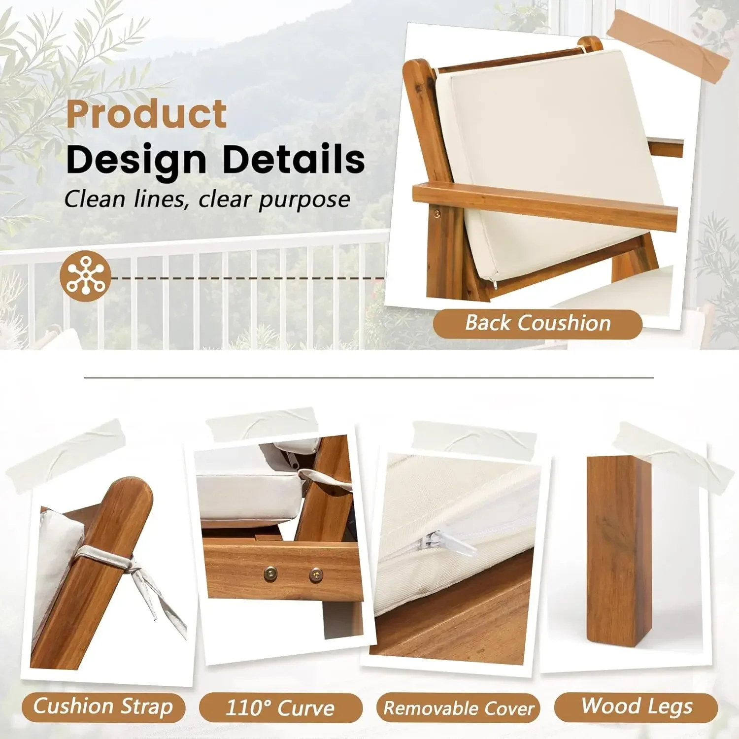 パティオチェア 3ピース アカシア材パティオ家具 コーヒーテ - Outdoor Furniture Balcony のレビューと価格