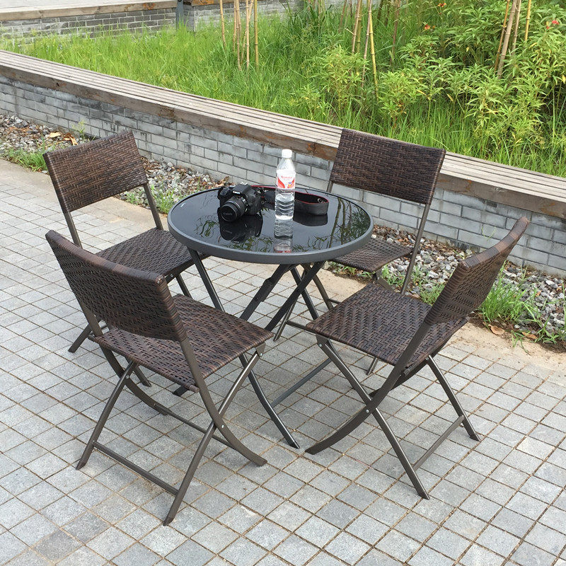 折りたたみ式屋外ガーデンセット ラタンチェア 小型コーヒーテ - Outdoor Furniture Small のレビューと価格