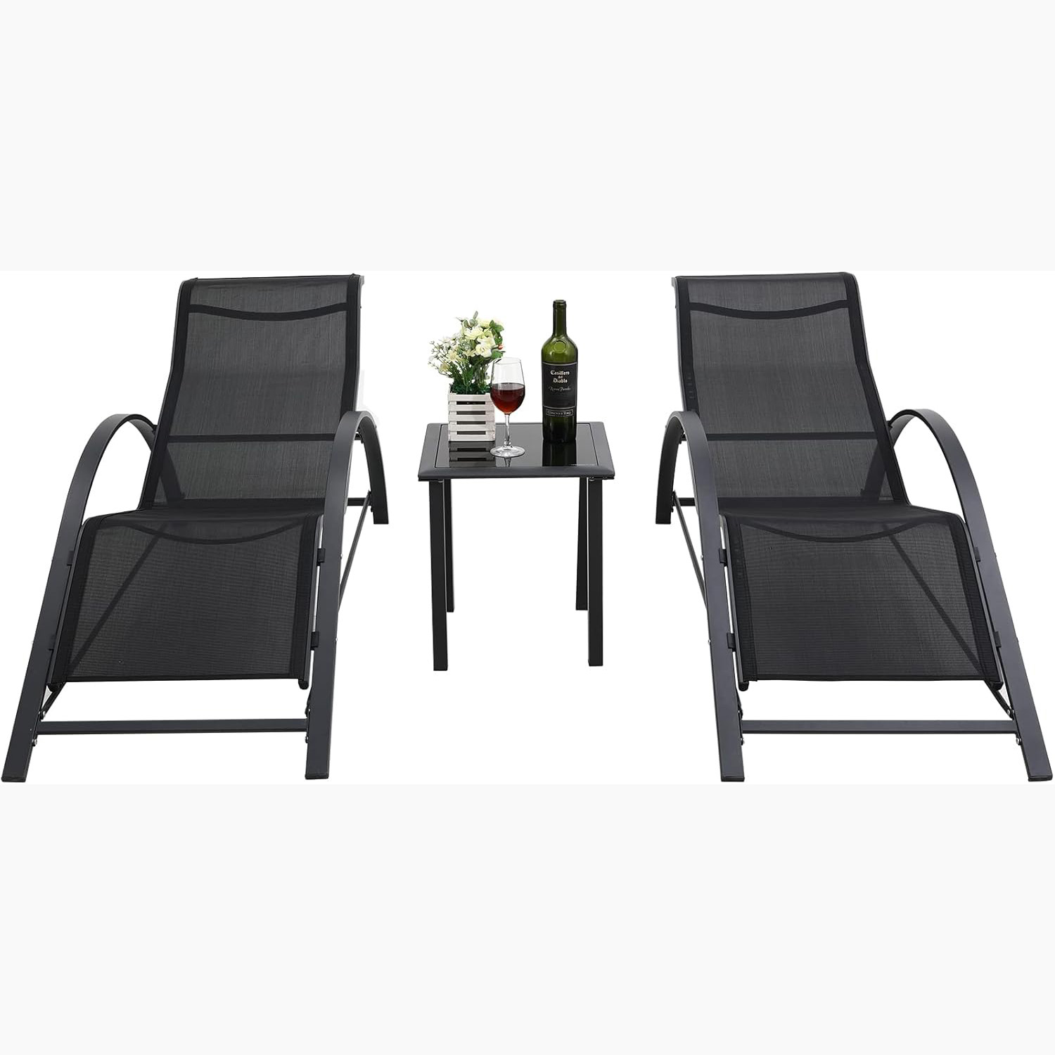 パティオプールチェアサンラウンジャー3点セット、サイドテーブ - Deck Chair Lounger のレビューと価格