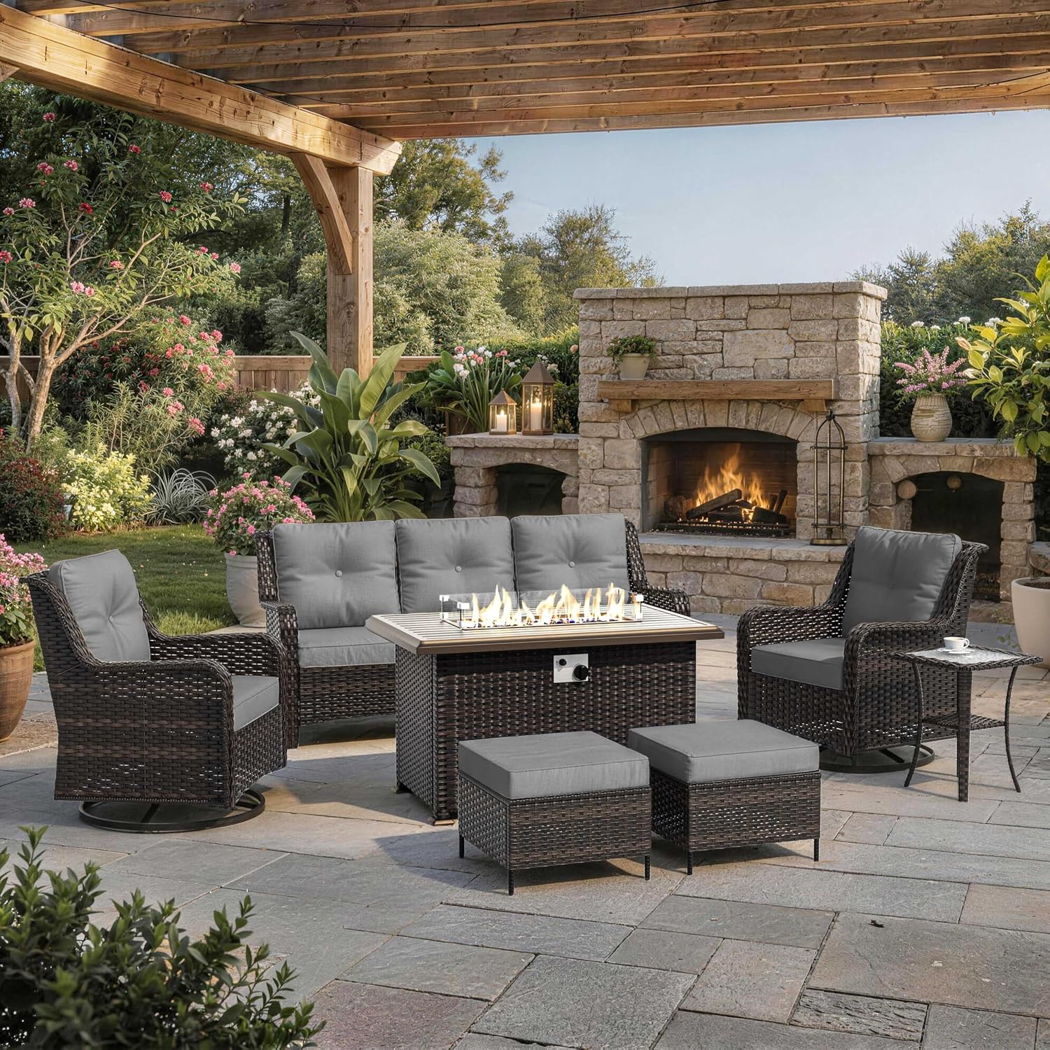 7点セットのパティオ家具セット、屋外用厚手の籐製セクショナル - Outdoor Furniture Ideas のレビューと価格