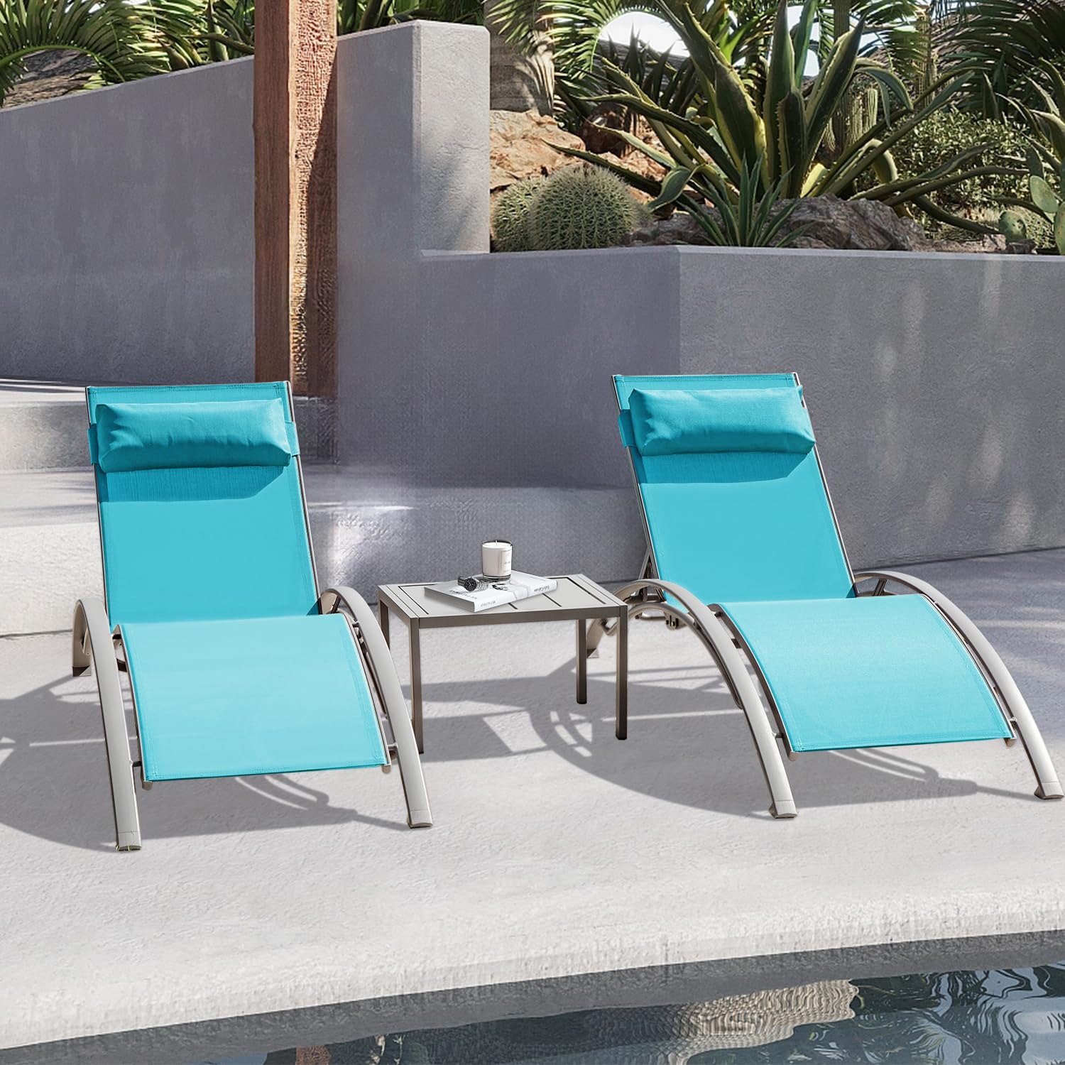 調整可能なアルミ製屋外用ラウンジチェアセット、金属製サイドテ - Deck Chair Lounger のレビューと価格