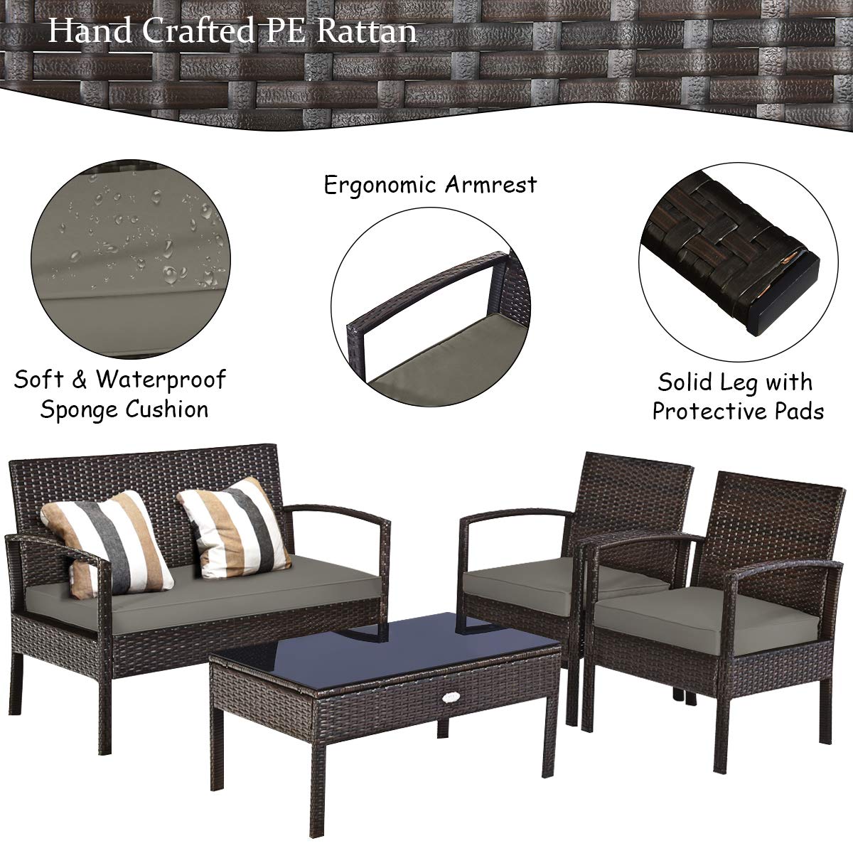 屋外用籐製パティオ家具セット 4点セット ソファチェア（クッ - Outdoor Furniture Balcony のレビューと価格