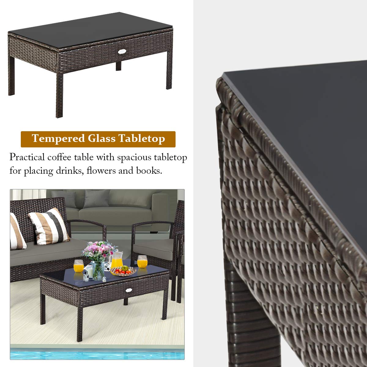 屋外用籐製パティオ家具セット 4点セット ソファチェア（クッ - Outdoor Furniture Balcony のレビューと価格