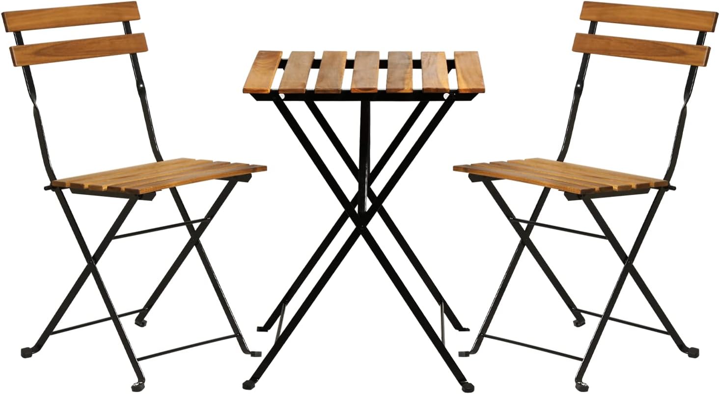 天然木製3ピース折りたたみ式パティオビストロセット（テーブル - Outdoor Furniture Wood のレビューと価格