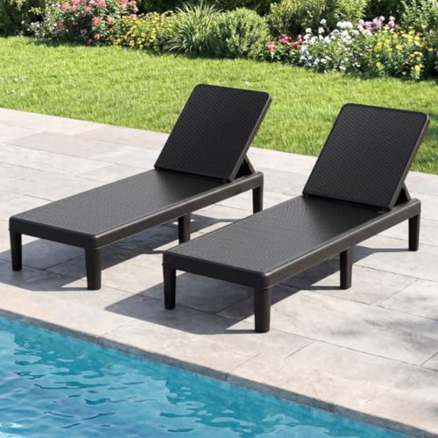 屋外用ラウンジャーチェア2脚セット（プール、庭、デッキ、ビー - Deck Chair Lounger のレビューと価格