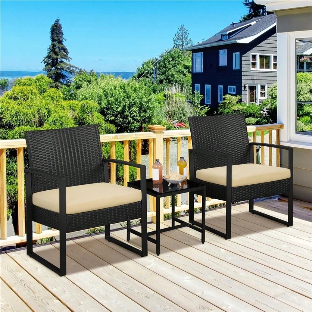 3ピースの屋外用籐製家具セット（籐製チェア2脚とコーヒーテー - Outdoor Furniture Balcony のレビューと価格