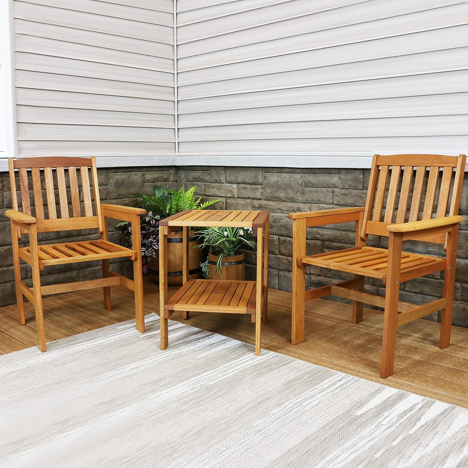 3ピース木製パティオセット（椅子2脚とテーブル）、チークオイ - Outdoor Furniture Oil Teak のレビューと価格