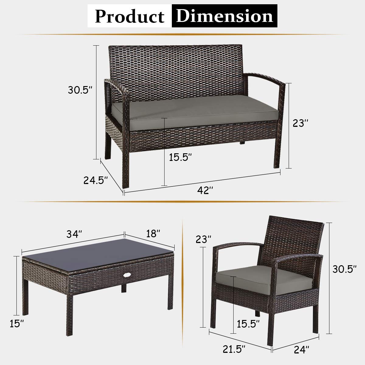 屋外用籐製家具セット4点（ガラステーブルとクッション付き）、 - Outdoor Furniture Balcony のレビューと価格