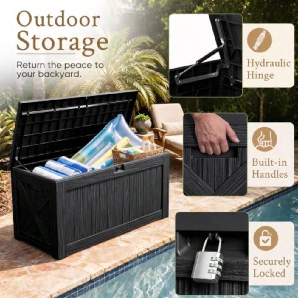 120ガロン デッキボックス 屋外収納ボックス 防水 レジン - Outdoor Furniture Balcony のレビューと価格