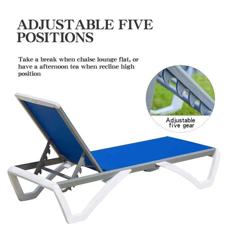 モダンなアルミ製調節可能ラウンジチェア、全天候型プラスチック - Deck Chair Lounger のレビューと価格