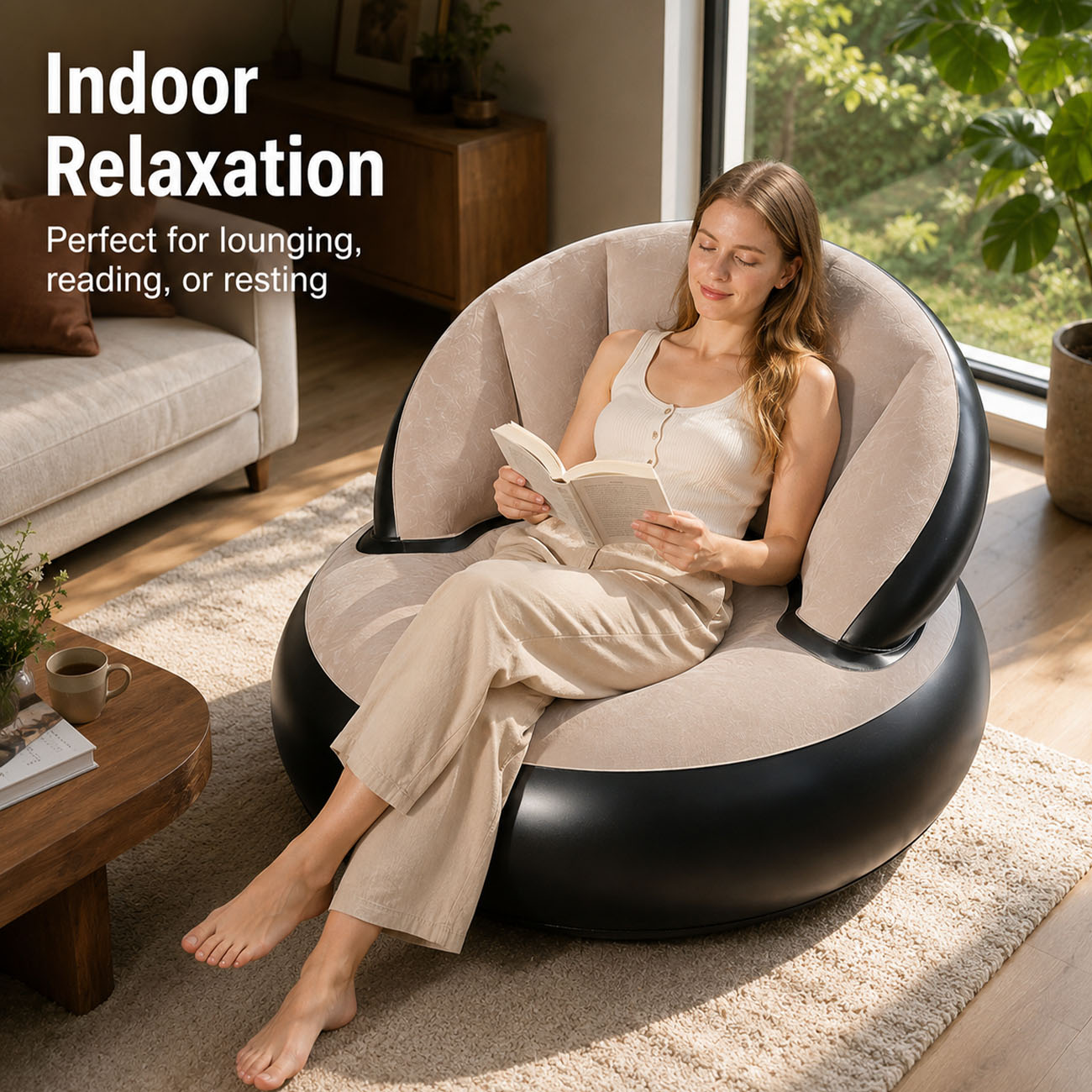 大人用インフレータブルチェア、快適なフロッキング加工ラウンジ - Outdoor Furniture Lounge のレビューと価格