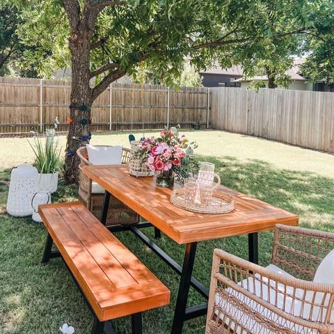 屋外用アカシア材ベンチ、長さ63インチのパティオ木製ピクニッ - Outdoor Furniture Oil Teak のレビューと価格